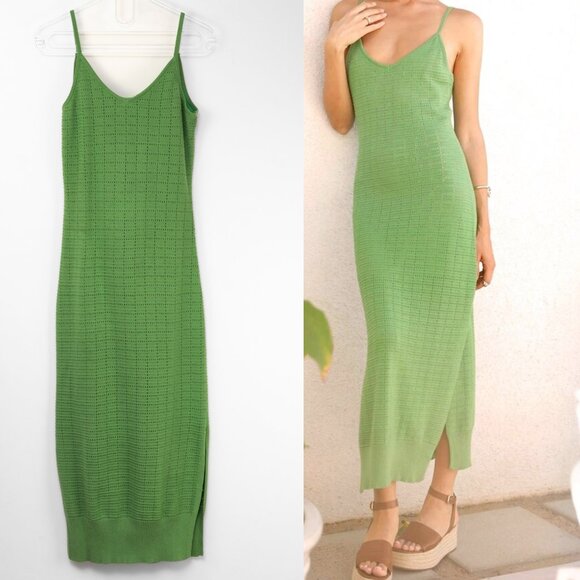 Greylin Dresses & Skirts - Greylin Dolce Knit Cami Midi Dress Sleeveless Side Slit Avocado Green Sz Medium